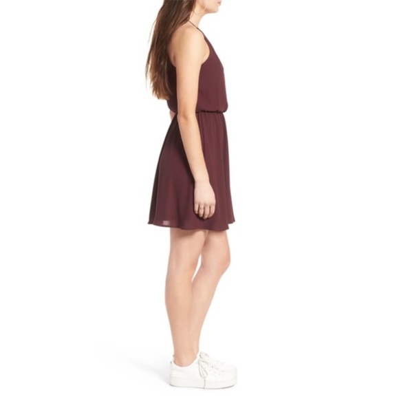 Lush Burgundy Blouson Chiffon Skater Dress - Picture 2 of 8